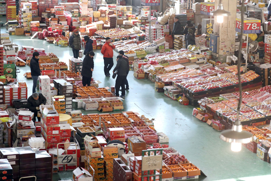 2월 첫 일요일인 4일 부산 해운대구 반여농산물 도매시장에는 설이 다가왔으나 한산한 모습을 보이고 있다.